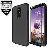LG Stylo 4 Case, LG Q Stylus Case with Tempered Glass Screen Protector,IDEA LINE Heavy Duty Protection Hybrid Hard Shockproof Slim Fit Cover - Black