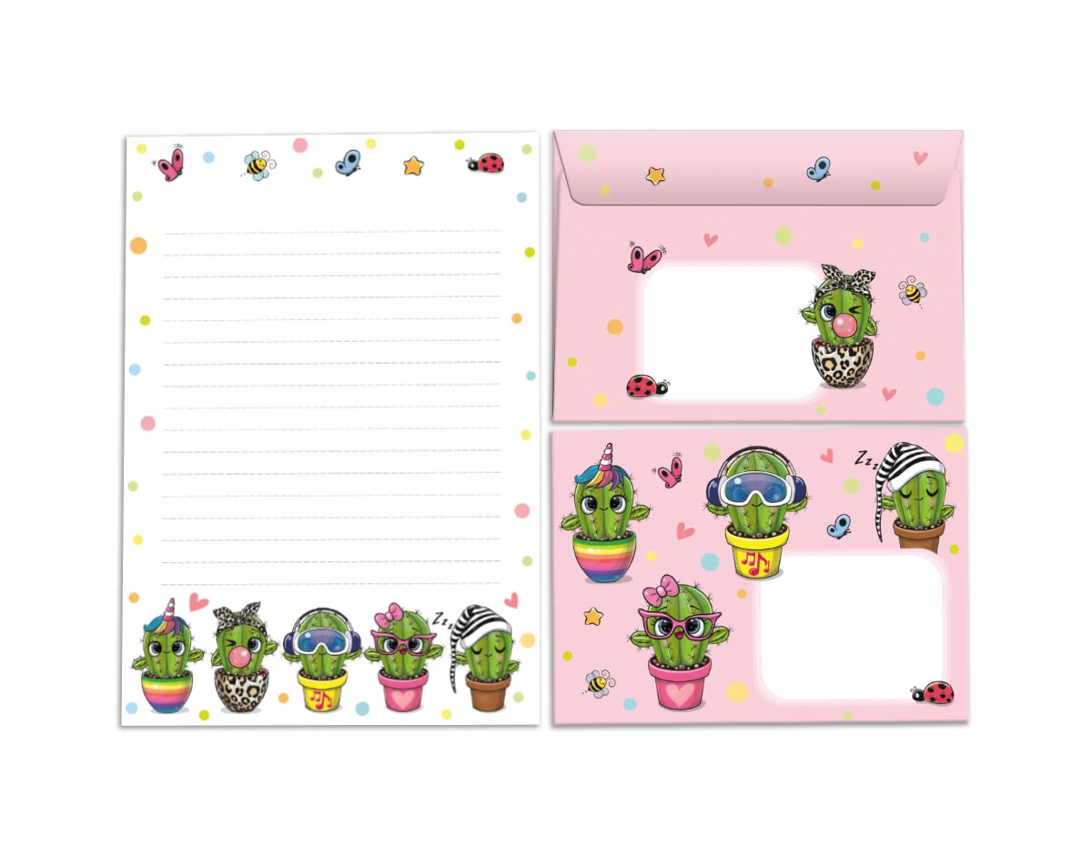 Letter Paper Set for Girls Cactus Letter Pad with Envelope for Kids (A5 Pad with 25 Sheets + 15 Envelopes)