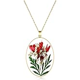 EcoJewere Baby's Breath and Queen Anne's Lace Pressed Flower Necklace, Handmade Gold Pressed Flower Necklace, Personalized Jewelry with Real Flowers, Handmade Real Wildflower For Women