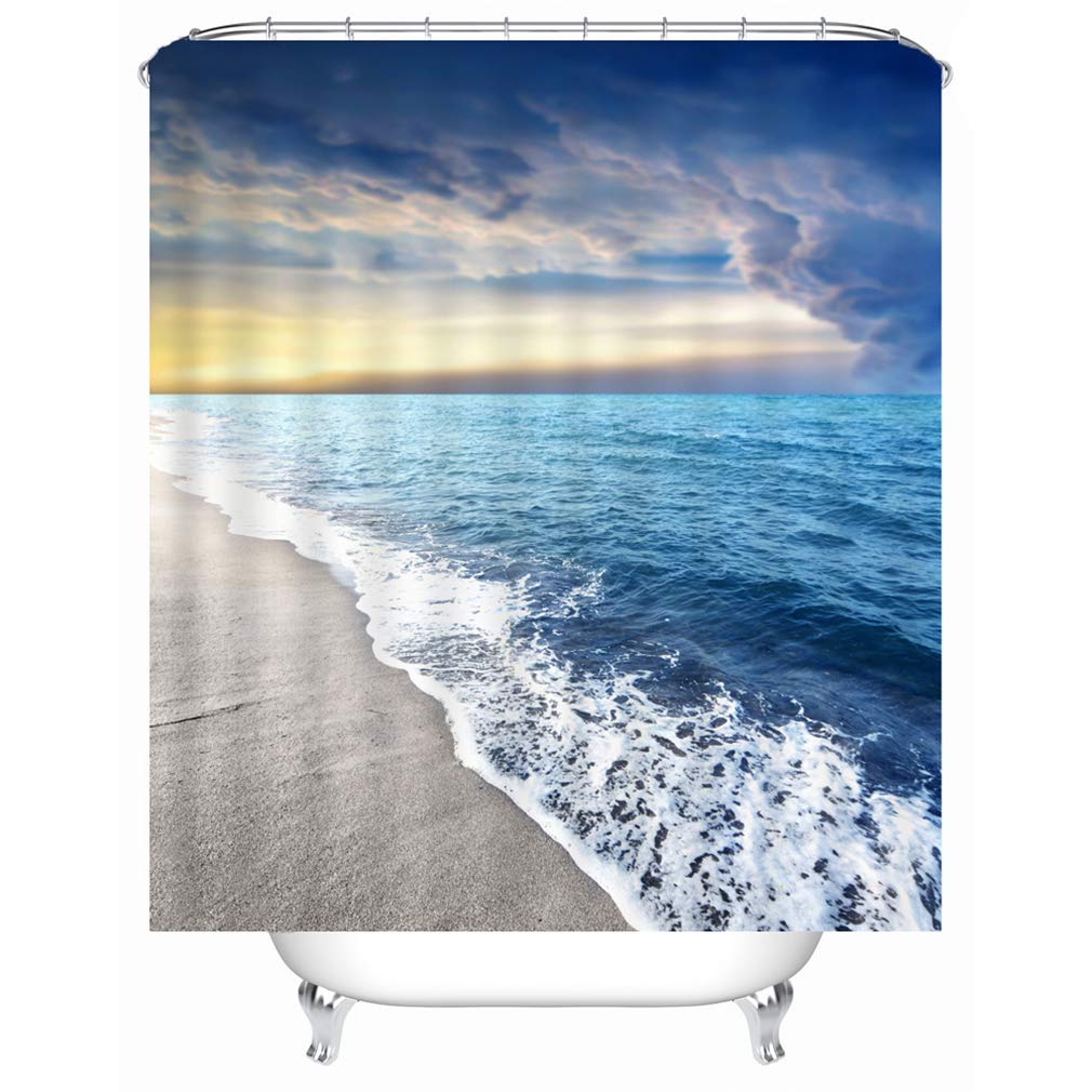 X-Labor Beach Motif Shower Curtain Waterproof Fabric Anti-Mould Includes 12 Shower Curtain Rings Washable Bath Curtain 180 x 200 cm Pattern C