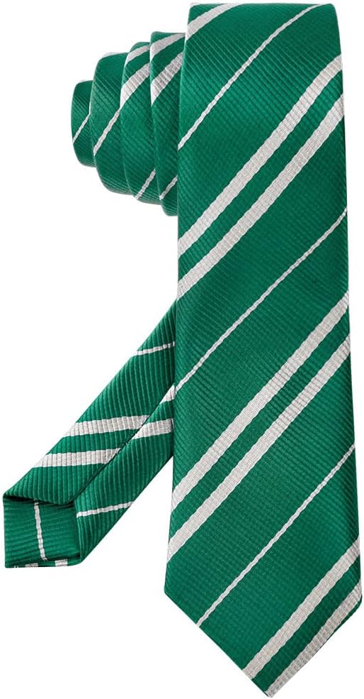 Aomig Wizard School Tie Striped Green Polyester Costume Accessory