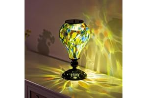 YELENEW Outdoor Table Lamp Waterproof Glass Table Lamp 9.8" H Hot Air Balloon Solar Lamps Led Garden Lights for Patio Desk Garden Yard Tabletop Decor Ideal Gifts(Colorful Spots)