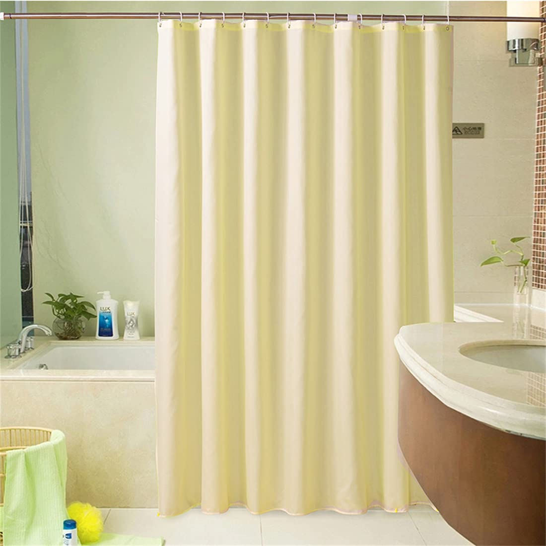 Lindong Basic Shower Curtain, 240 x 200 cm, Thick Fabric, Waterproof, Anti-Mould, Bathroom Curtain, Yellow, 240 x 200 cm