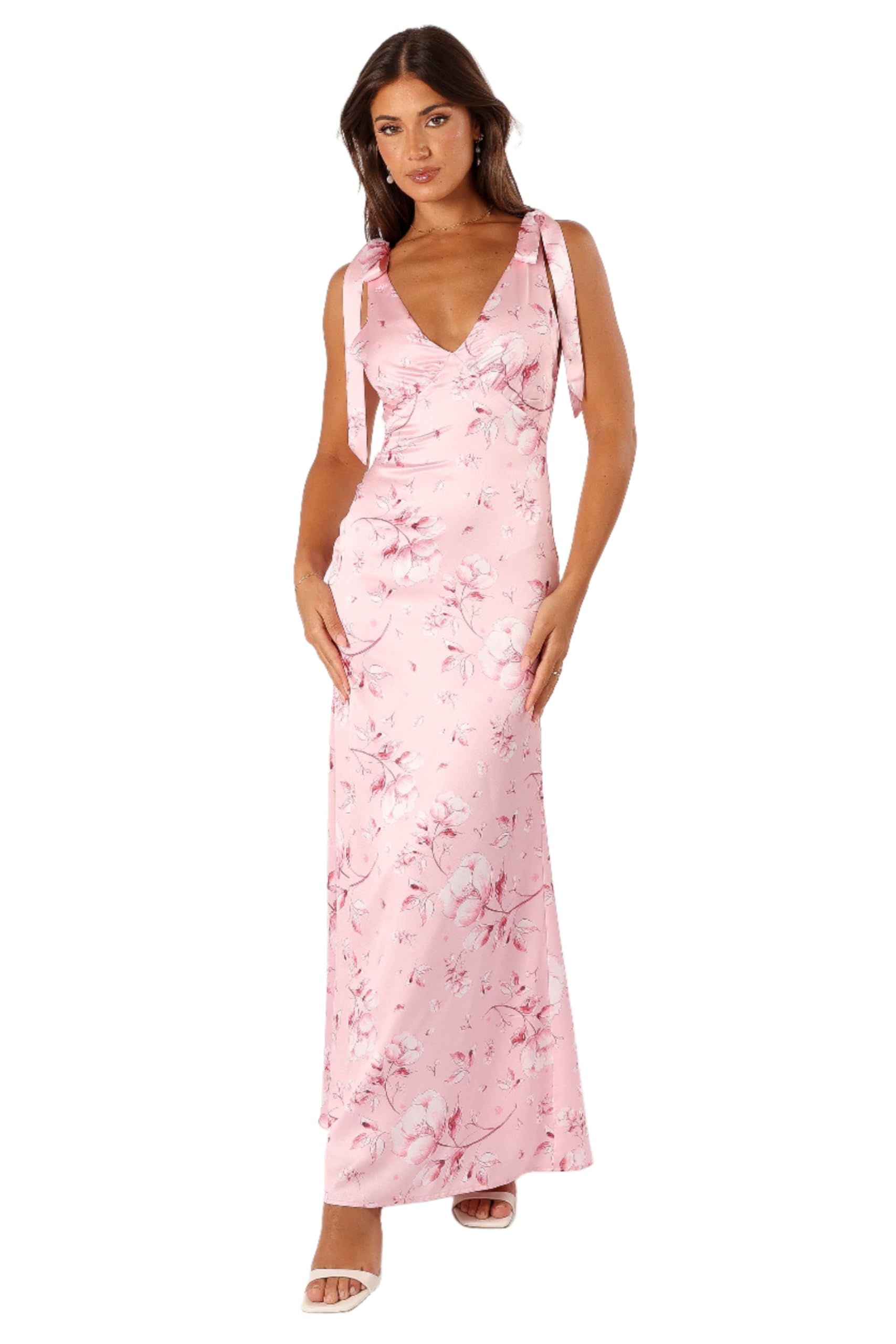 Photo 1 of Petal & Pup Women's Xavier Bow Shoulder Maxi Dress, Pink Floral small