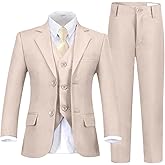 Wehilion Boys Formal Suit Set 4 Piece, Toddler/Kids/Teen Tuxedo Wedding Ring Bearer Outfit, Adjustable Waist