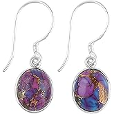 DEVMUKTI 925 Sterling Silver Bezel Earrings, Natural Gemstones Wicca & Reiki Healing Crystals, Polished Stones, Handmade Boho Lightweight Jewelry, Birthday Trendy Christmas Gift for Women