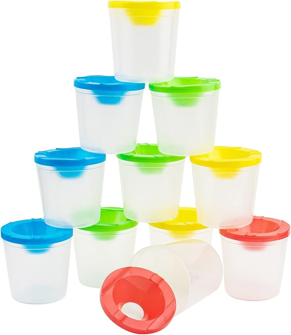 AUEAR, 12 Pack Plastic Spill Proof Paint Cups No Spill Paint Cup with