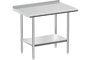 JOPHUN Stainless Steel Work Table with Backsplash, Commercial Table for Prep & Work Table for Restaurant and Home - 24" D x 36" W x 34" H Inches