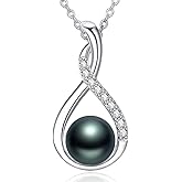 Zhi Kexin Pearl Necklace for Women 925 Sterling Silver Black White Pearl Pendant Anniversary Mother's Day Birthday Jewelry Gifts