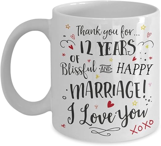 Amazon Com 12th Wedding Anniversary Gift Mug Blissful Happy
