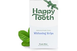 Happy Tooth Natural Teeth Whitening Kit, Strips for Sensitive Teeth, Enamel Safe, Dentist Formulated, Fluoride Free, Natural Ingredients, Gentle Daily Use, 28 Strips, 14 Treatments, Fresh Mint Flavor