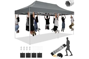 HOTEEL 10x20 Heavy Duty Pop Up Canopy Tent, Outdoor Canopy Tents for Parties, Commercial Easy Up Canopy Wedding Event Tent, All Season Wind UV 50+ & Waterproof with Roller Bag, Thickened Legs, Grey