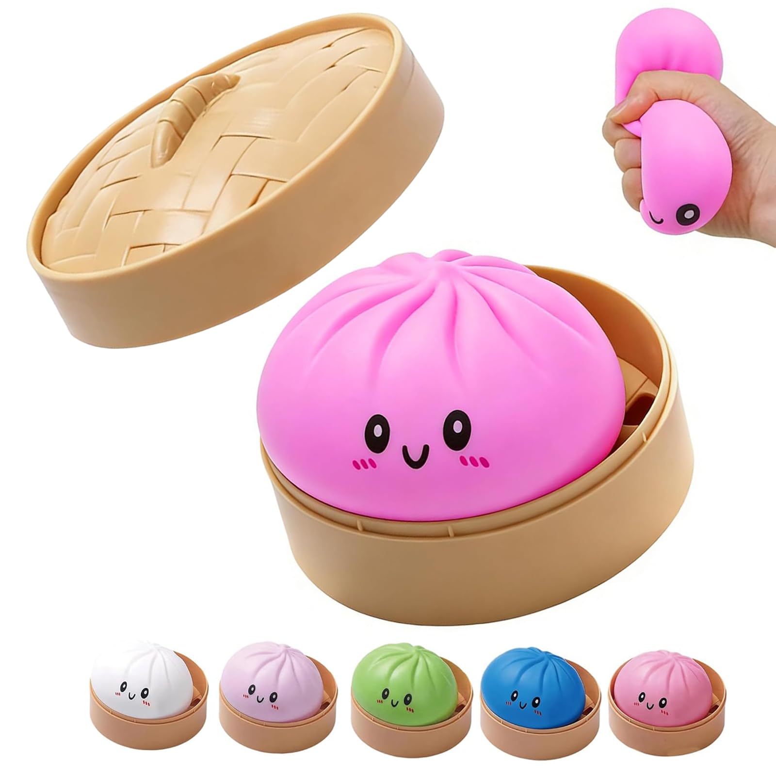 Dumpling Squishy Toy, Mystery Dumpling Squishy with Steamer, Soft Slow Rebound Squishy Dumpling Toy, Sensory Fidget Stress Ball for Kids & Adults, Easter Basket Stuffers