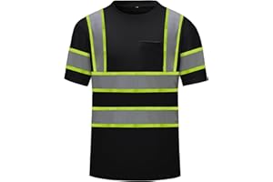 DPSAFETY High Visibility Shirts Quick Dry Safety T Shirts with Reflective Strips and Pocket Short Sleeve Mesh Hi Vis Construction Work Class 2 Shirt for Men/Women Black,XL