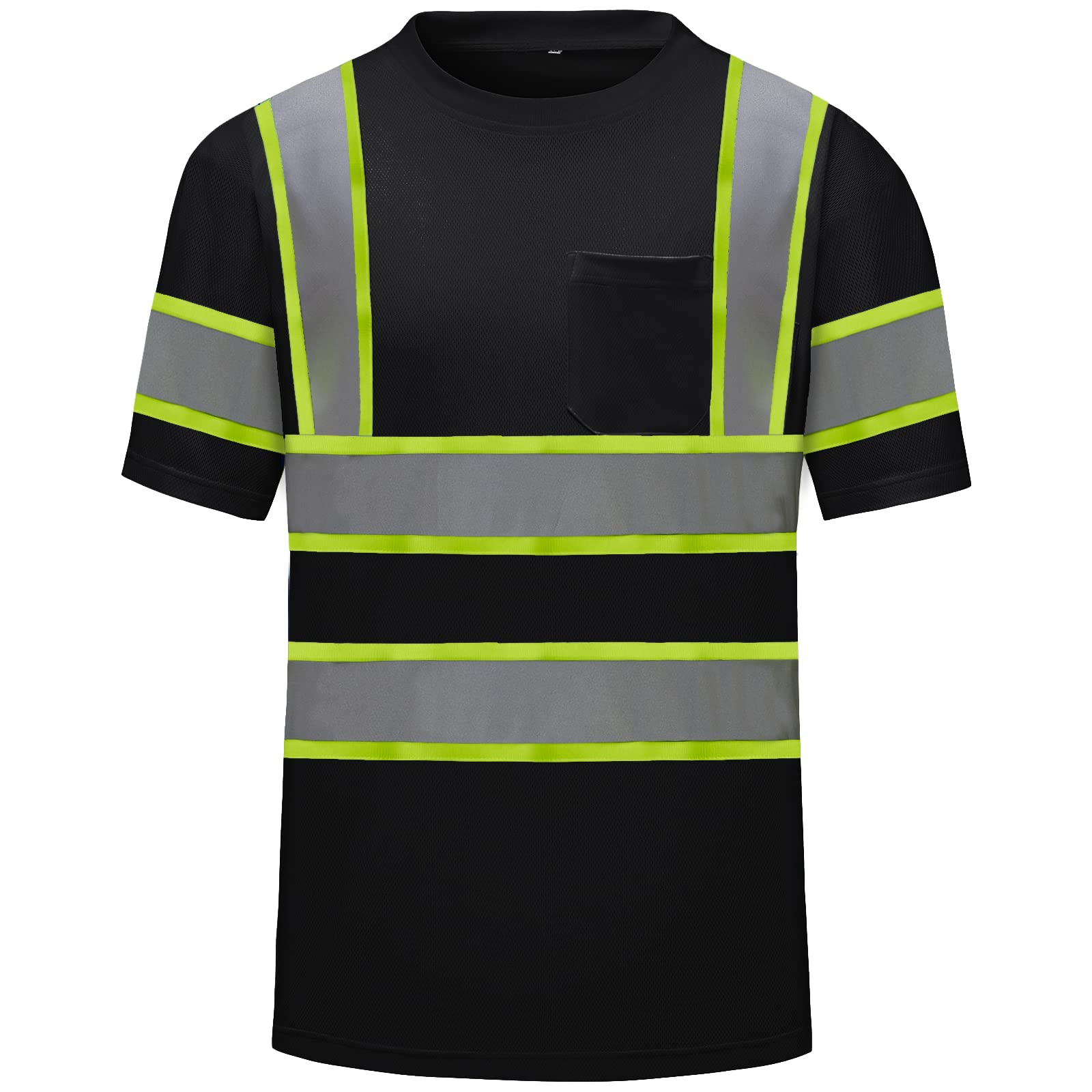 Photo 1 of DPSAFETY High Visibility Shirts Quick Dry Safety T Shirts with Reflective Strips and Pocket Short Sleeve Mesh Hi Vis Construction Work Class 2 Shirt for Men/Women Black,Medium