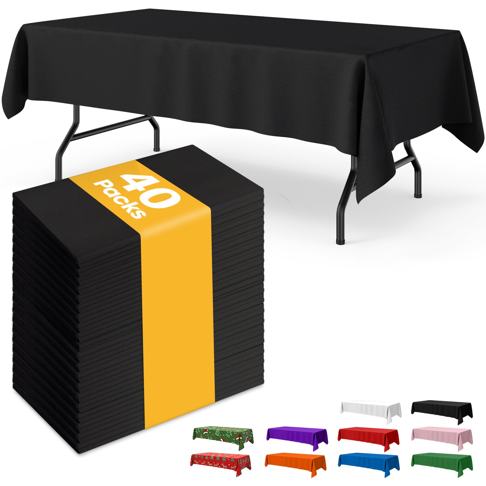 Niuara Black Plastic Table Cloth Rectangle Table 40 Pack, 54''×108'' Tablecloth for Graduation Decorations Class of 2025, Table Cloth for Disposable Use, Table Cover for Holiday Party, Gathering Image