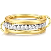 Canboer 14K Gold Plated Interlocked Stackable Rings for Women Non Tarnish,Gold and Silver Cubic Zirconia Statement Rings Set,Mixed Metals Ring Two-Toned Connected Bands Stacking Jewelry