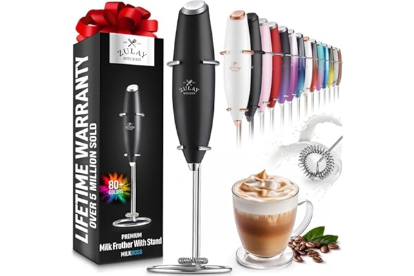 Zulay Kitchen Powerful Milk Frother Wand - Ultra Fast Handheld Drink Mixer - Electric Whisk Foam Maker for Coffee, Lattes, Cappuccino, Frappe, Matcha, Hot Chocolate & Coffee Creamer - Milk Boss Black