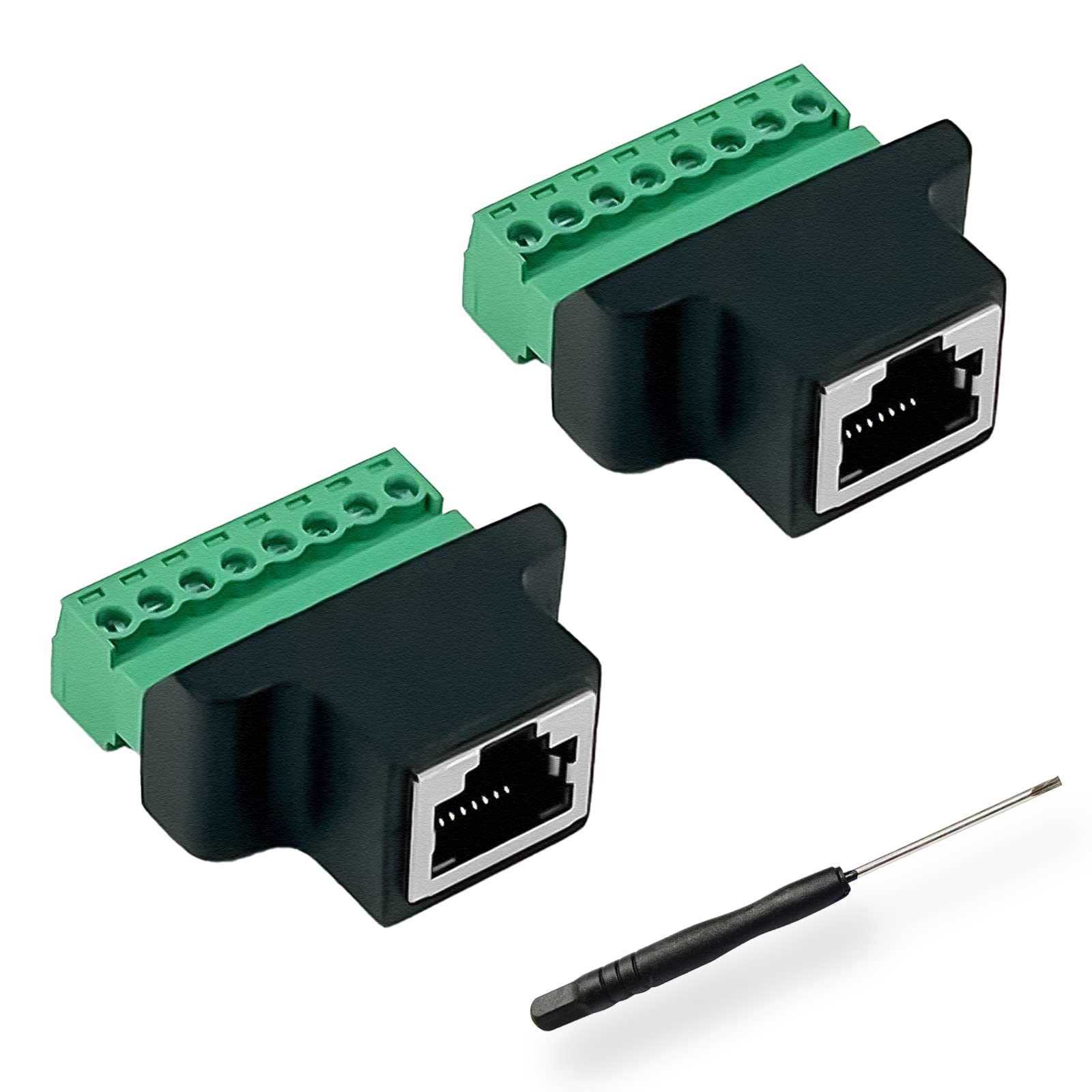 BRIEFCEC Female to Terminal Block 8-Pin Adapter, Covvy CCTV/DVR Ethernet Connector RJ45 Female Jack to 8 Pin Screw Connector (2xFemale)