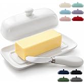 Zulay Kitchen Ceramic Butter Dish with Lid For Countertop &amp; Stainless Steel Knife &ndash; Keeps Butter Soft &amp; Fresh &ndash; White Butter Dish with Easy-Grip Knob, Durable &amp; Everyday Butter Holder for Home - White