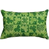 AVOIN colorlife St Patricks Day Clover Polka Dot Green Throw Pillow Cover, 12 x 20 Inch Check Shamrock Cushion Case Decoration for Sofa Couch