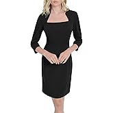 DKNY Women's 3/4 Sleeve Square Neck Scuba Crepe Sheath Mini Dress