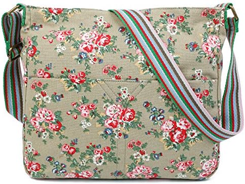 Womens Canvas Flower Design Trendy Messenger Cross Body Shoulder Bag