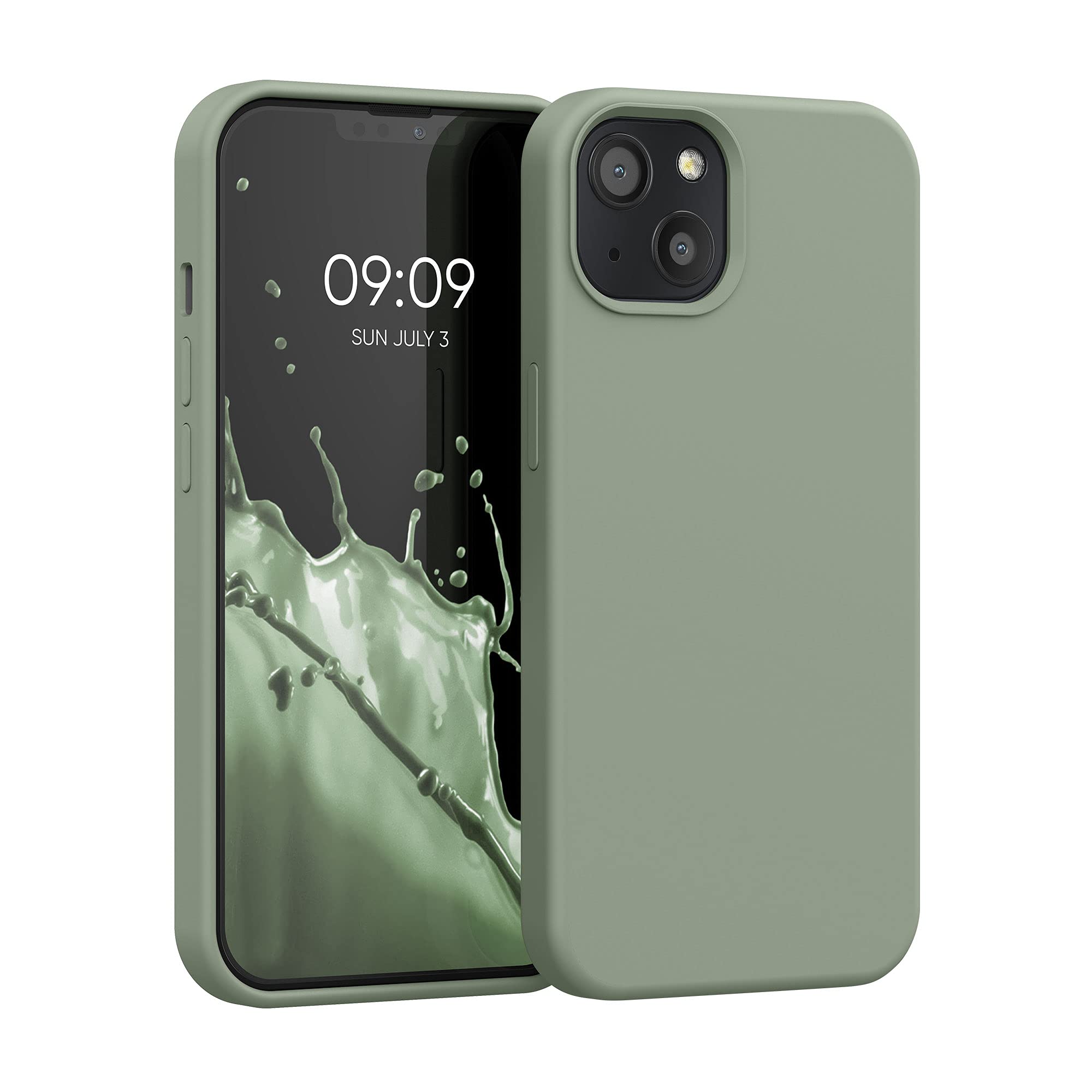 kwmobile Case Compatible with Apple iPhone 13 Case - TPU Silicone Phone Cover with Soft Finish - Gray Green — image 1