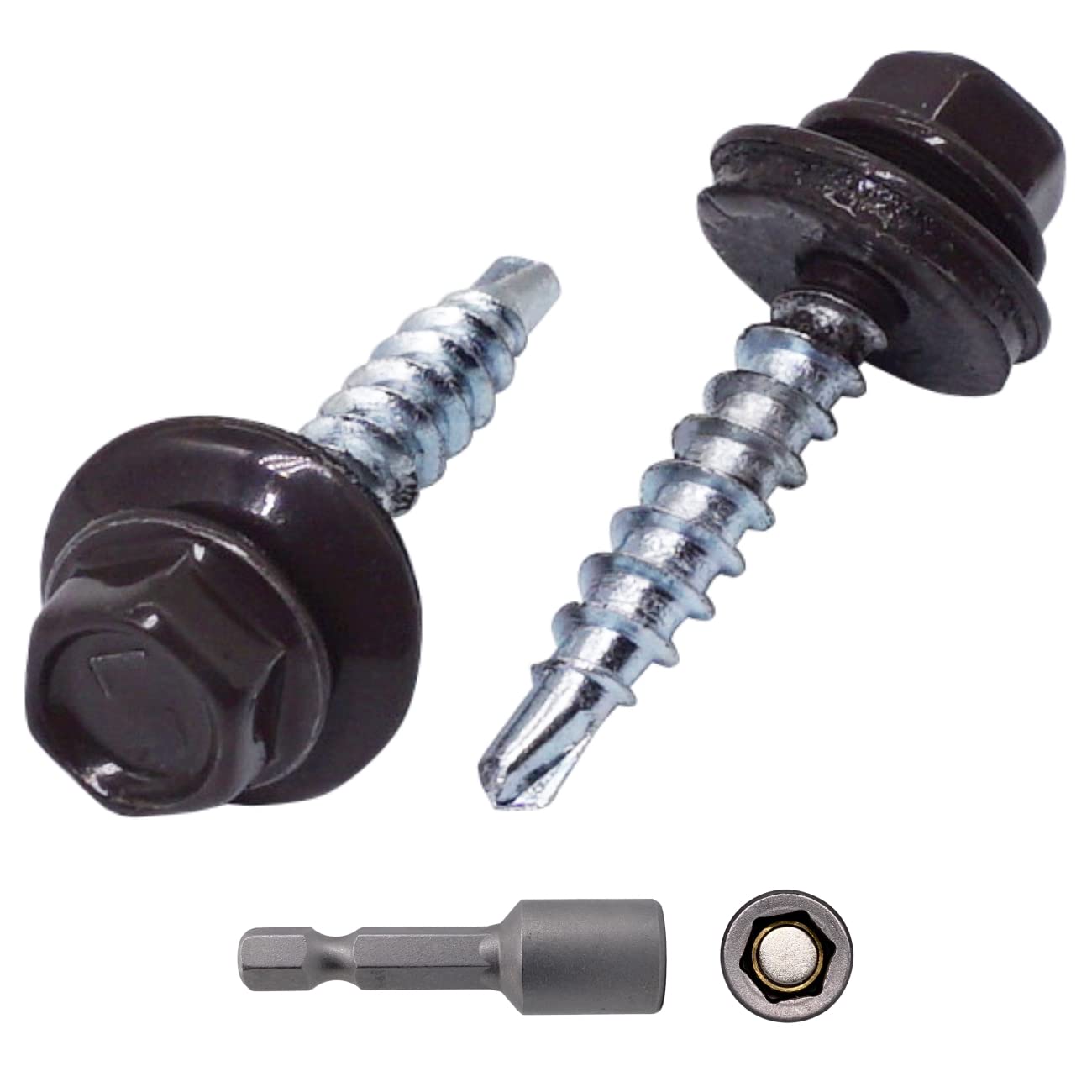 (Pack of 250 pcs) Metal Roofing Screws, 4.8 x 35 mm Painted Self-Drilling Screws With EPDM Washers, Sheet Metal Hex Screw (250, Grey Brown RAL 8019)