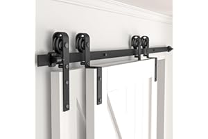 AONAYIOA 6.6 FT Bypass Sliding Barn Door Hardware Kit, Combination Track Mode Sliding Door Hardware, Double Wooden Doors Use Single Track Bypass Barn Door Hardware Fit for Door Opening 77" (6.6 Feet)