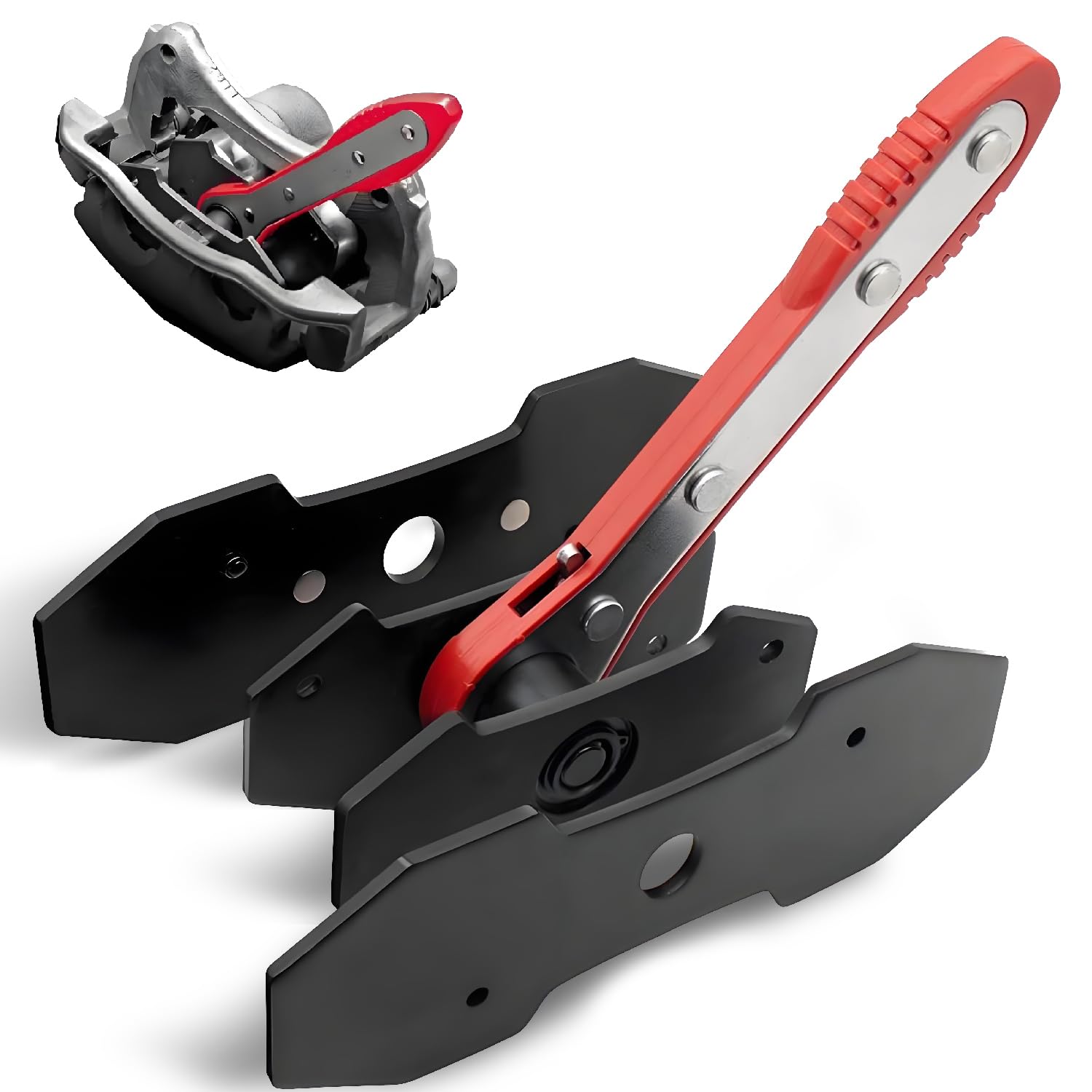 Photo 1 of Brake Caliper Press Tool with 360 Degree Swing Ratchet, Brake Piston Compressor Tool, Brake Pad Spreader, Brake Caliper Press Ratchet with 2 Extra PCS Steel Plates Range from 1.57"-2.76", Red