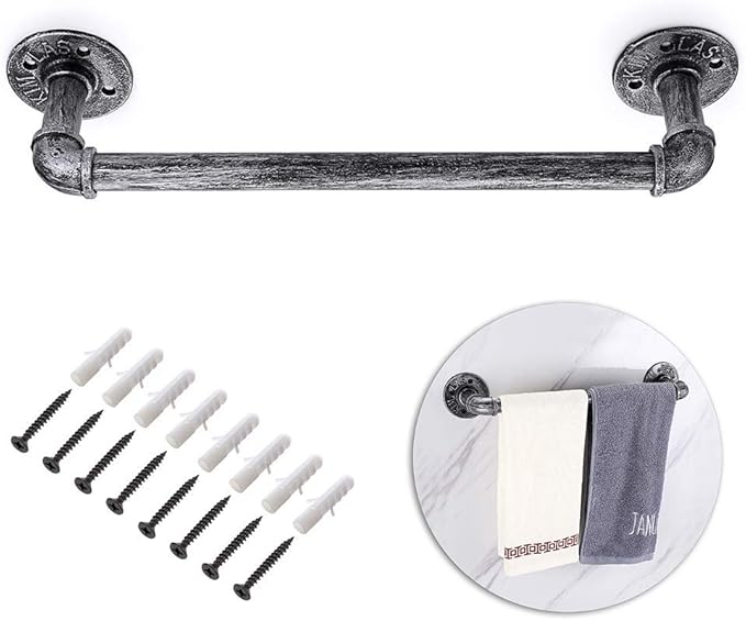 Industrial Pipe Towel Holder Wall Mounted Retro Metal Towel Rack Bar