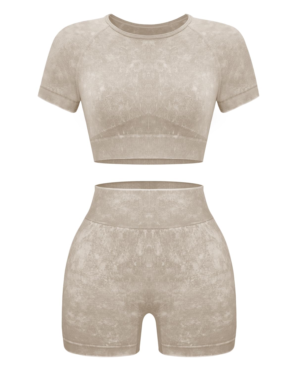 Photo 1 of *PARTIAL SET - See Clerk Notes*
OLCHEE Womens Workout Sets 2 Piece - Seamless Acid Wash Yoga Outfits Leggings Shorts and Crop Top Matching Gym Activewear Athletic Clothing Set - Cream Large