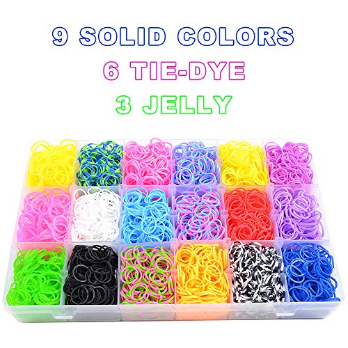 7100+ Rainbow Rubber Bands Mega Refill Kits For Bracelets, Loom Rubber Bands Set Include:6500+ Loom Bands + 600 Clips + 6 Crochet Hooks + 50 Beads + 15 Charms + 3 Tassels +3 Backpack Hook + 3 Hair
