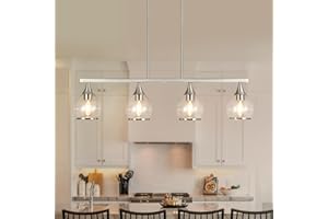 Zoaklighen Island Light for Kitchen, 4-Light Brushed Nickel Island Pendant Lighting with Clear Round Glass Shades for Kitchen, Dining Table, Living Room