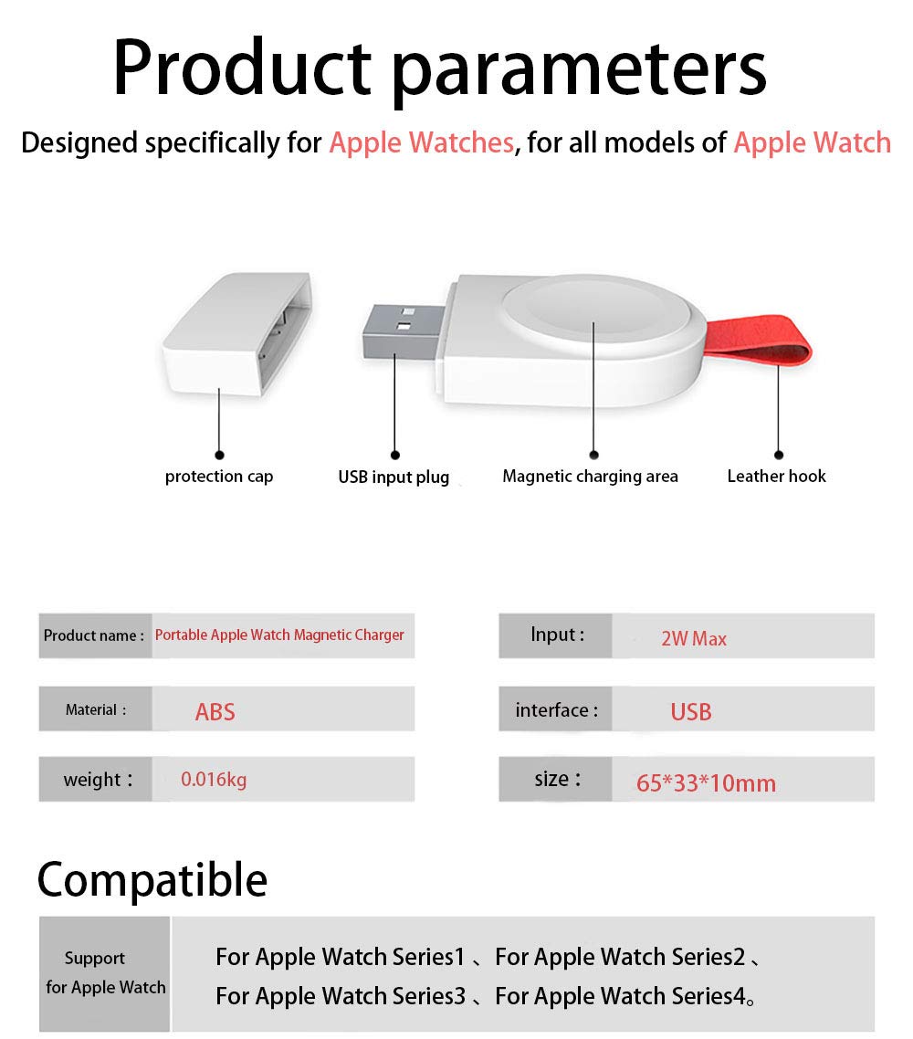 Watch Charger for Apple, Magnetic Portable Wireless iWatch Charger Compatible for Apple Watch Series 1 2 3 4 in 38mm 40mm 42mm 44mm