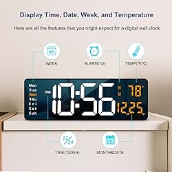 Digital Wall Clock Large Display, 16.2 Inch , LED