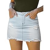 GOBLES Women's Sexy Mid Waist Zipper Closure Frayed Raw Hem Ripped Mini Denim Skirts