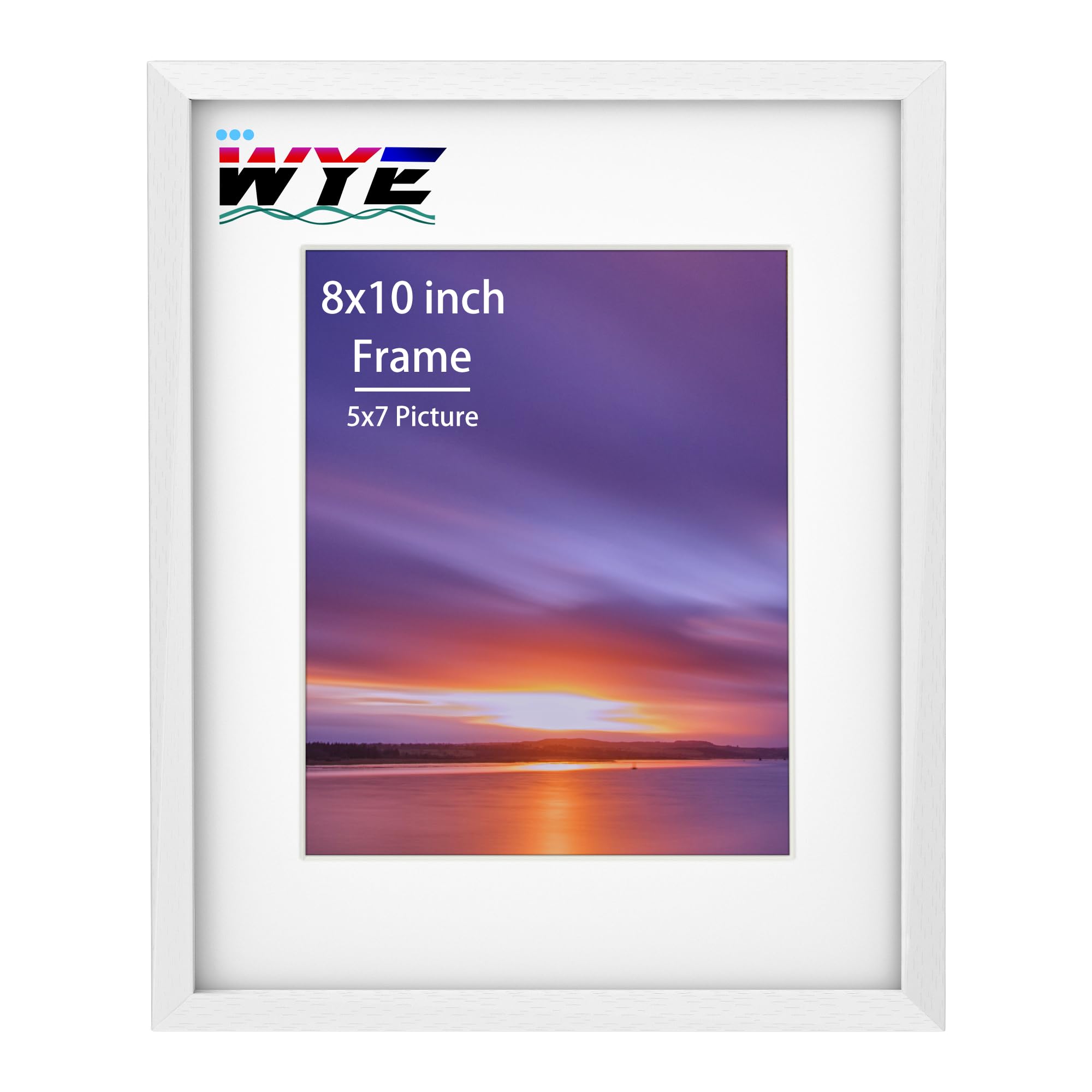 8x10 Picture Frames, Solid Wood 10x8 inch Photo Frame with 4.5x6.5 inch Mount and Stand, Plexiglass, Tabletop or Wallmount, White