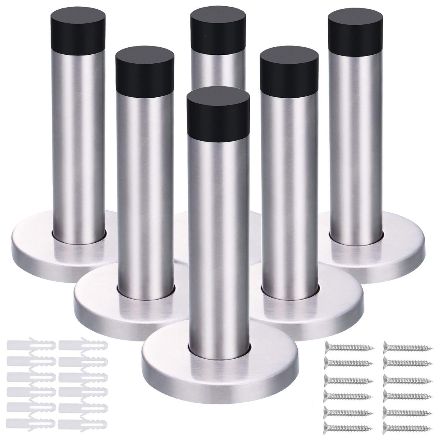 Cettkowns 6-Pack 90mm Stainless Steel Door Stopper Wall Mounted with Screw and Drywall Anchors Rubber Buffer