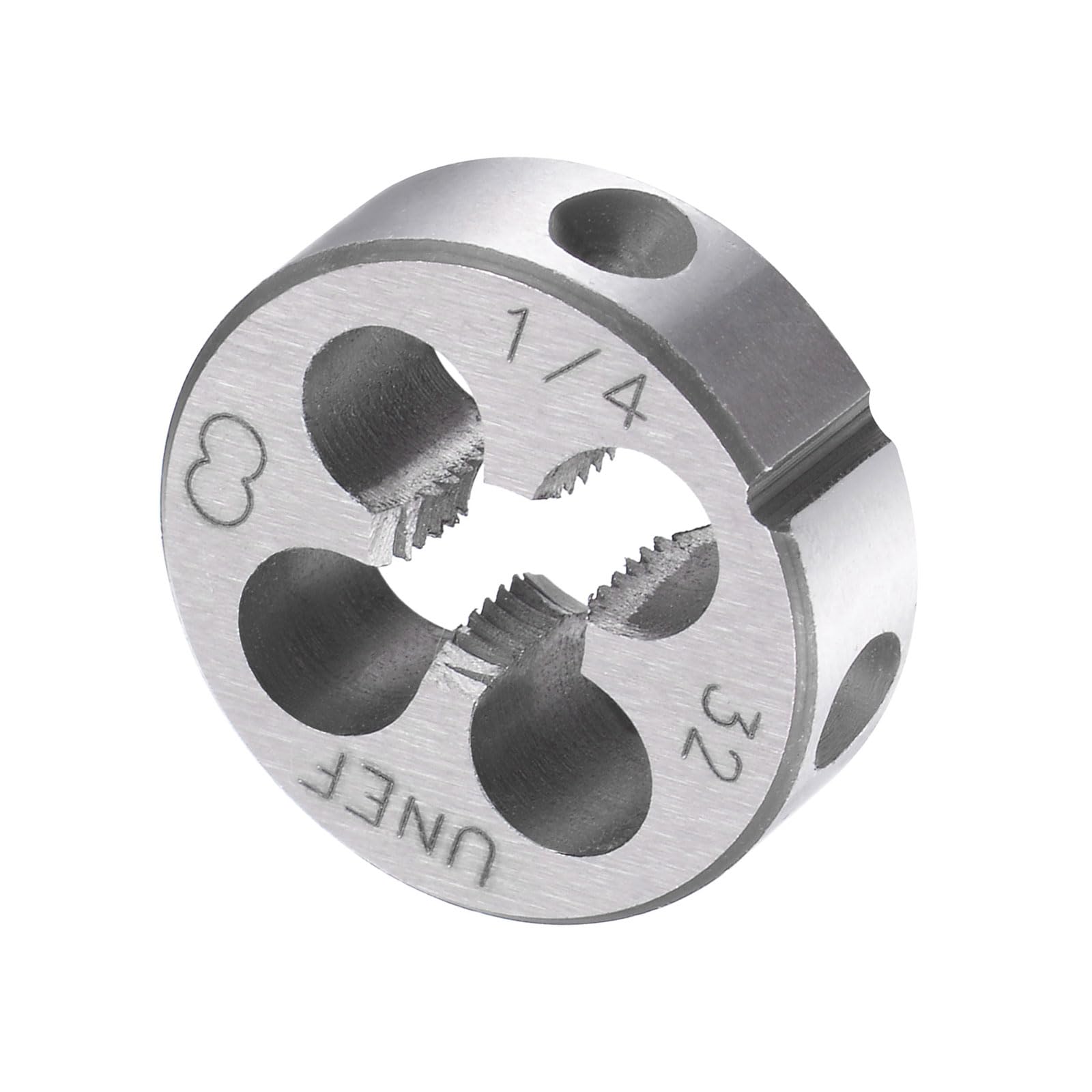 CoCud Round Thread Repair Die, 1/4"-32 UNEF Die 20mm OD, Alloy Tool Steel Cylindrical Pipe Threading Tool with 4 Chip Holes - (Applications: for Threading Repairing)