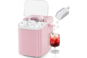 KMFurnila Ice Makers Countertop, Portable Ice Machine with Handle, 6 Mins 9 Bullet Ice Cubes with Basket and Scoop, 26lbs in 