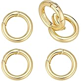 CRAFTYMELODY 5Pcs 18K Gold Plated Spring Gate Rings Brass Round Clips Keyrings Snap Buckle Clasps O Rings Carabiners Trigger for Bracelet Necklace Keychains Jewelry Making DIY Craft