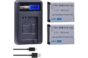 PowerTrust 2-Pack SLB-10A Li-ion Battery + LCD USB Charger for Samsung EX2F SL820 WB150F WB250F WB350F WB750 WB800F WB500 WB5