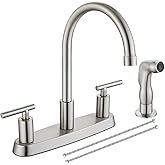 Cinwiny Kitchen Faucets, High Arc 360°Rotating Spout Kitchen Sink Faucet 2 Handle 8 Inch Centerset RV Kitchen Faucet with Supply Lines, 3 Hole Kitchen Faucet with Side Sprayer, Brushed Nickel