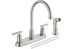 Cinwiny Kitchen Faucets, High Arc 360°Rotating Spout Kitchen Sink Faucet 2 Handle 8 Inch Centerset RV Kitchen Faucet with Supply Lines, 3 Hole Kitchen Faucet with Side Sprayer, Brushed Nickel