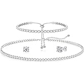 Zeffy Tennis Necklace for Women, 18K Gold/Silver Plated Rhinestone Choker Necklaces Dainty Zirconia Cut Faux Diamond chain Wedding Jewelry for Women