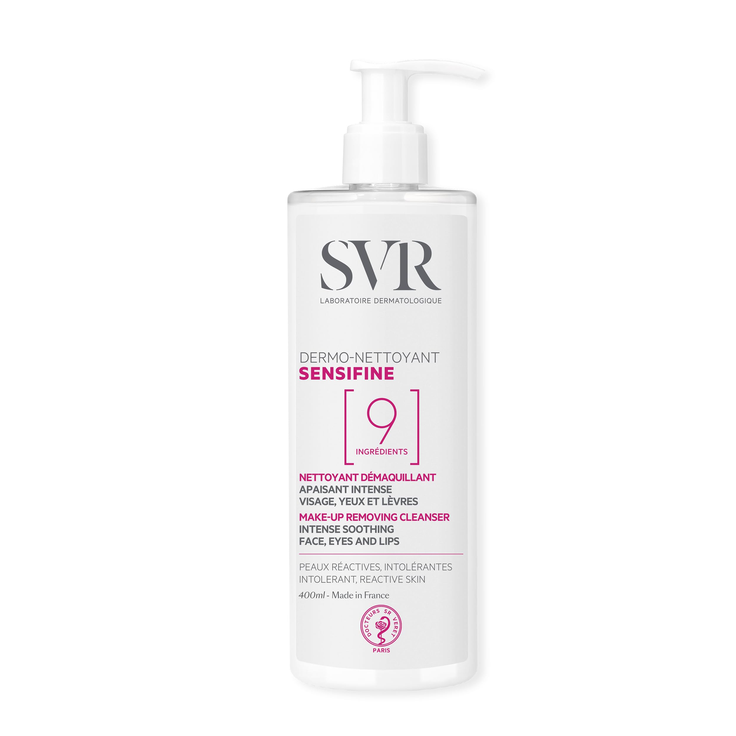 SVR SENSIFINE Soothing Ultra-Gentle Face, Eyes & Lips Cleansing Milk/Makeup Remover for Sensitive, Reactive Skin, 9-Ingredient Minimalist Formula, 400ml