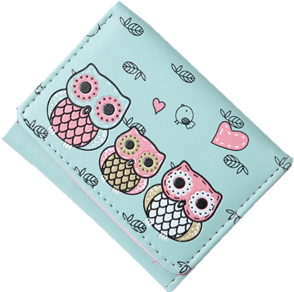 YUNEE Lady Short Wallet Cute Printed Owl Small Folded Money Wallet Card Bag
