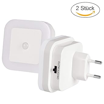LED Nachtlicht mit Bewegungsmelder und Helligkeitssensor, Electribrite 2er-Set Led Steckdosenlicht, 3 Modi( ON/OFF/AUTO) Lamp